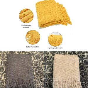BUNDLE OF 3 Decorative Knitted Acrylic Throw Blanket